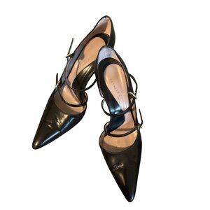 Women's Black Leather Shoe Kenneth Cole Strappy High Heels 7 1/2 Vamp Italy